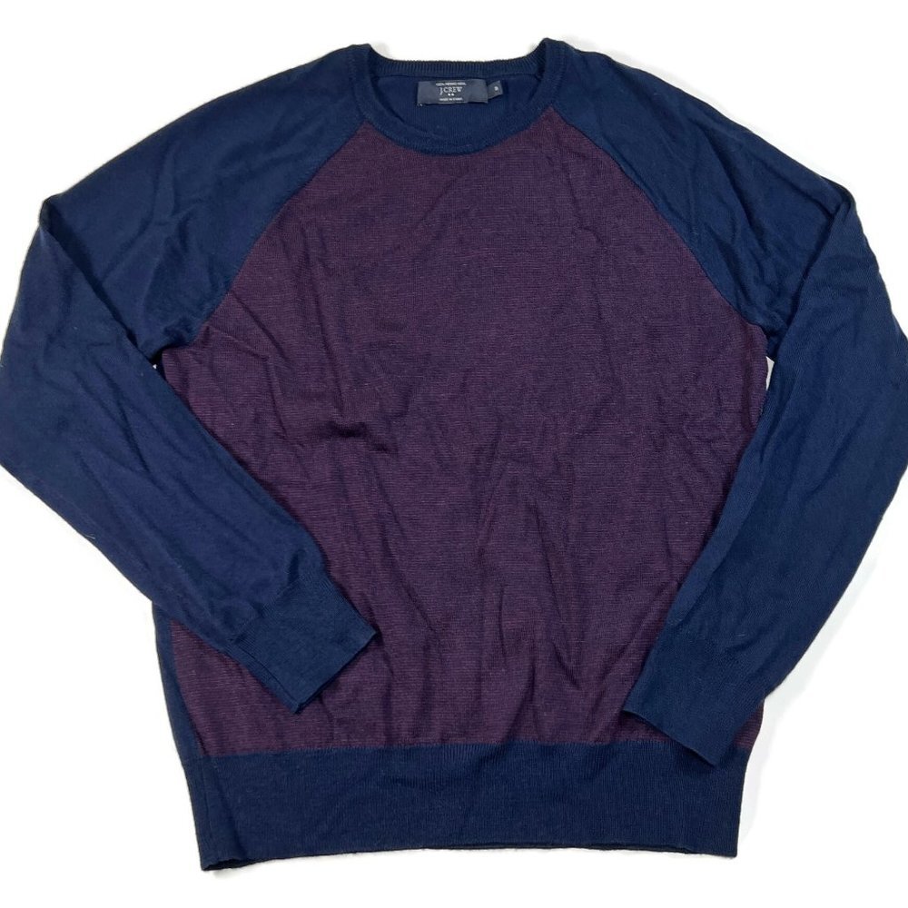 J Crew Mens‎ Medium 100% Merino Wool Crewneck Sweater Red Blue Varsity Pullover